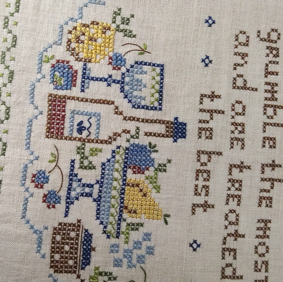 Vintage 1960s Handmade Cross Stitch Sampler 12” X 14” Completed NO FRAME - Picture 7 of 10